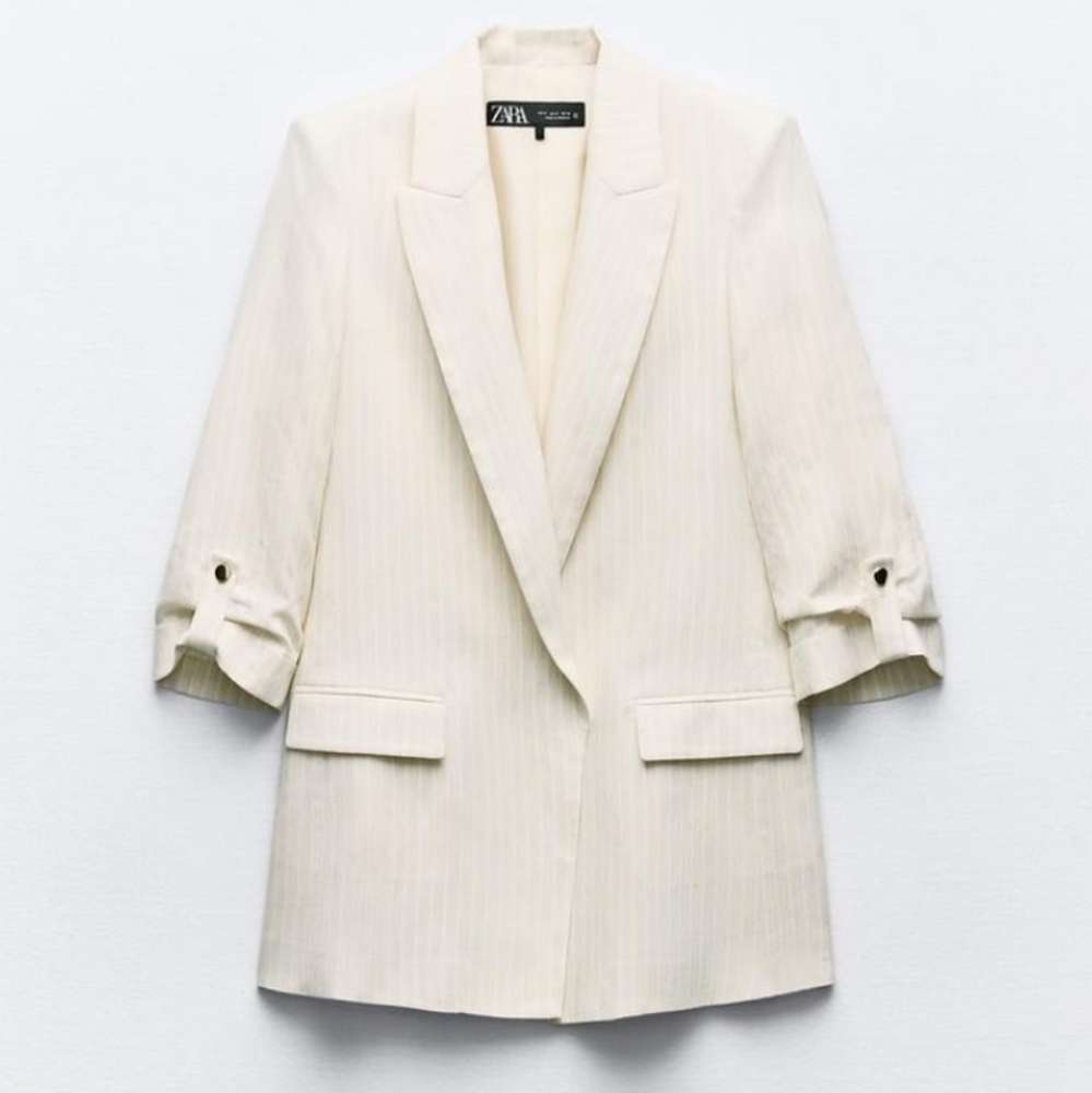 Zara Open Blazer with Roll-Up Sleeves Sz-L - Picture 5 of 12